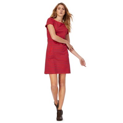 Red stripe short sleeve tunic dress